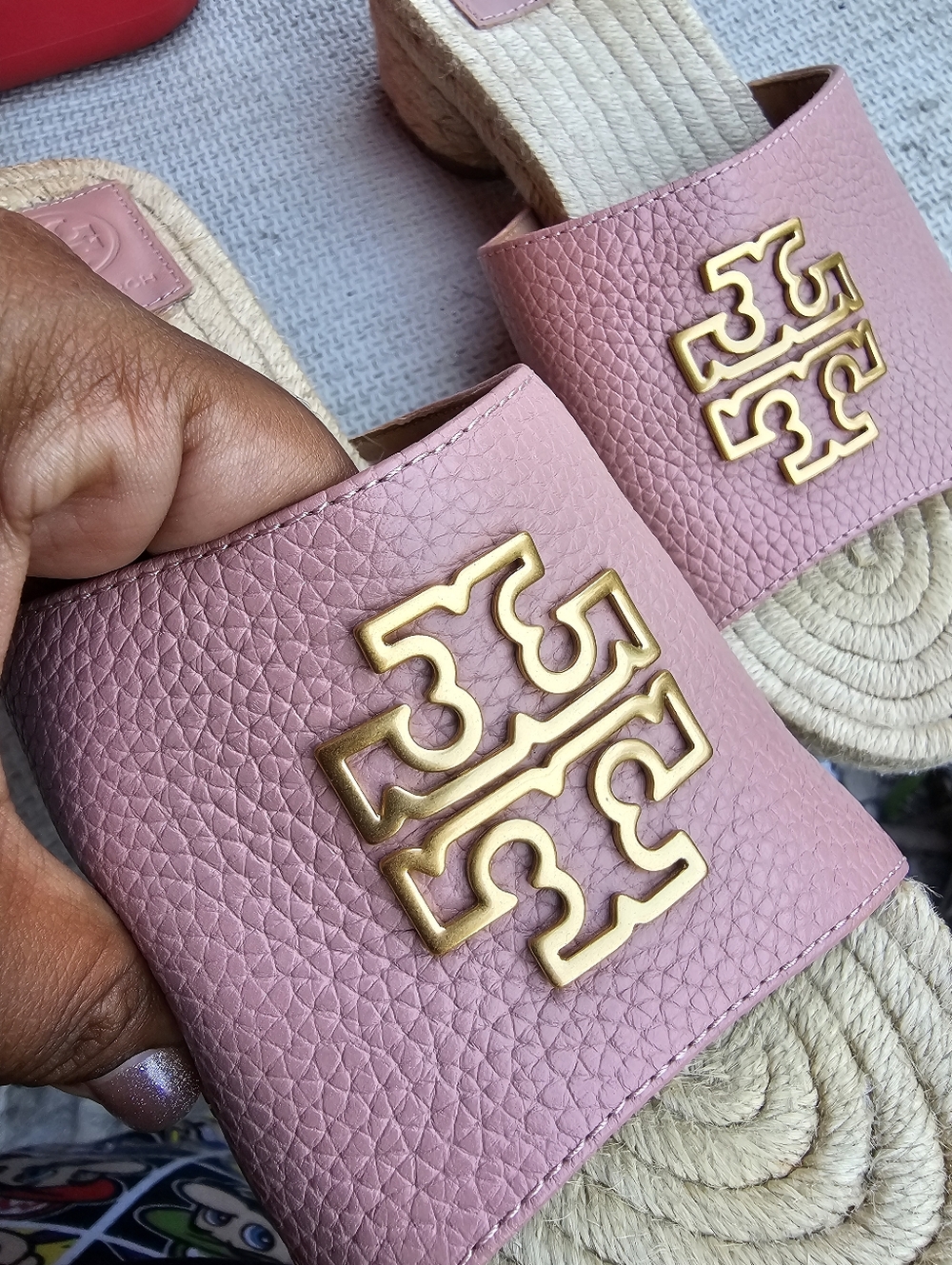 Tory Burch Dusty Pink Leather Espadrille Slide with Gold Logo - Picture 9 of 9